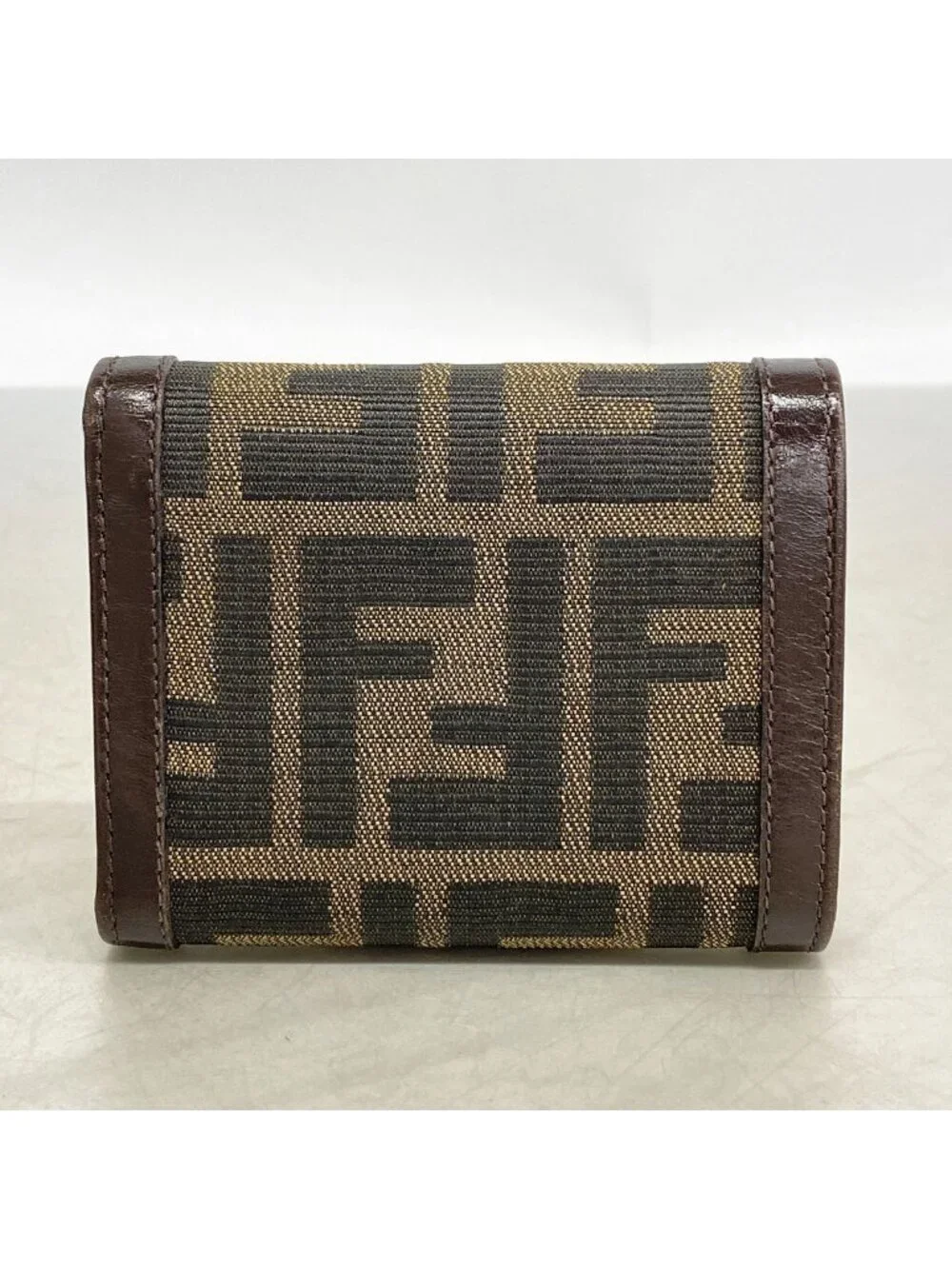 Fendi Trifold Wallet Zucca Nylon Canvas Brown Silver